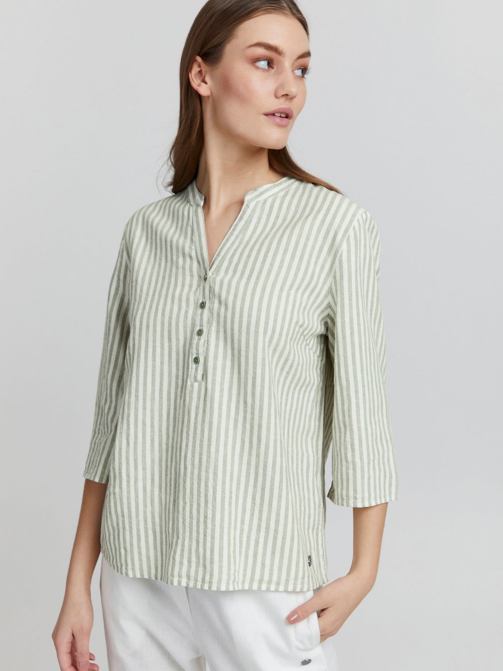 OXMO Shirtbluse Damen Viskose grün gestreift, 40