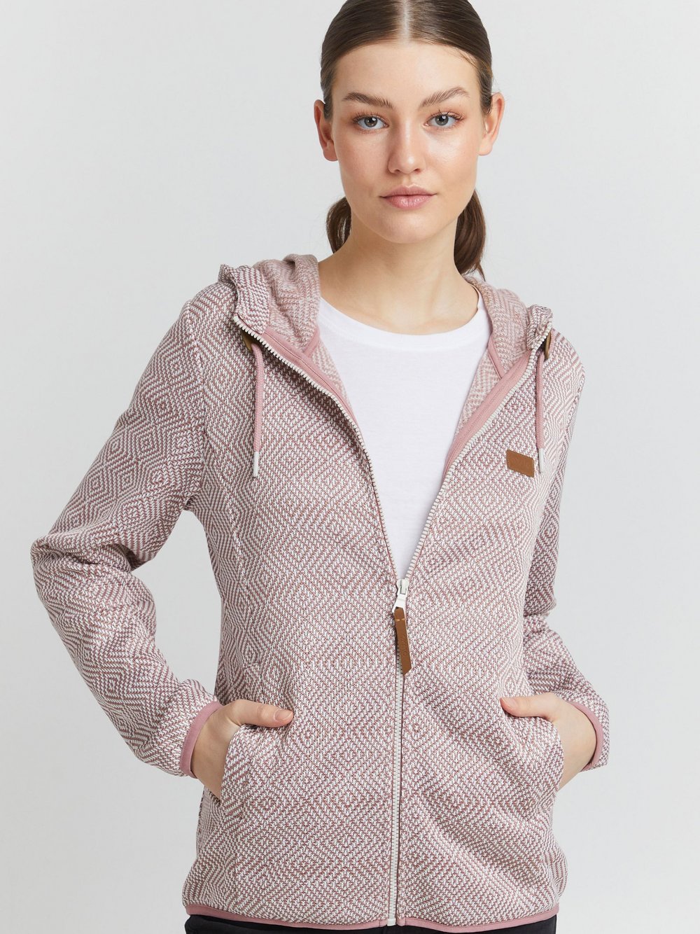 OXMO Fleecejacke Damen rosa gemustert, L