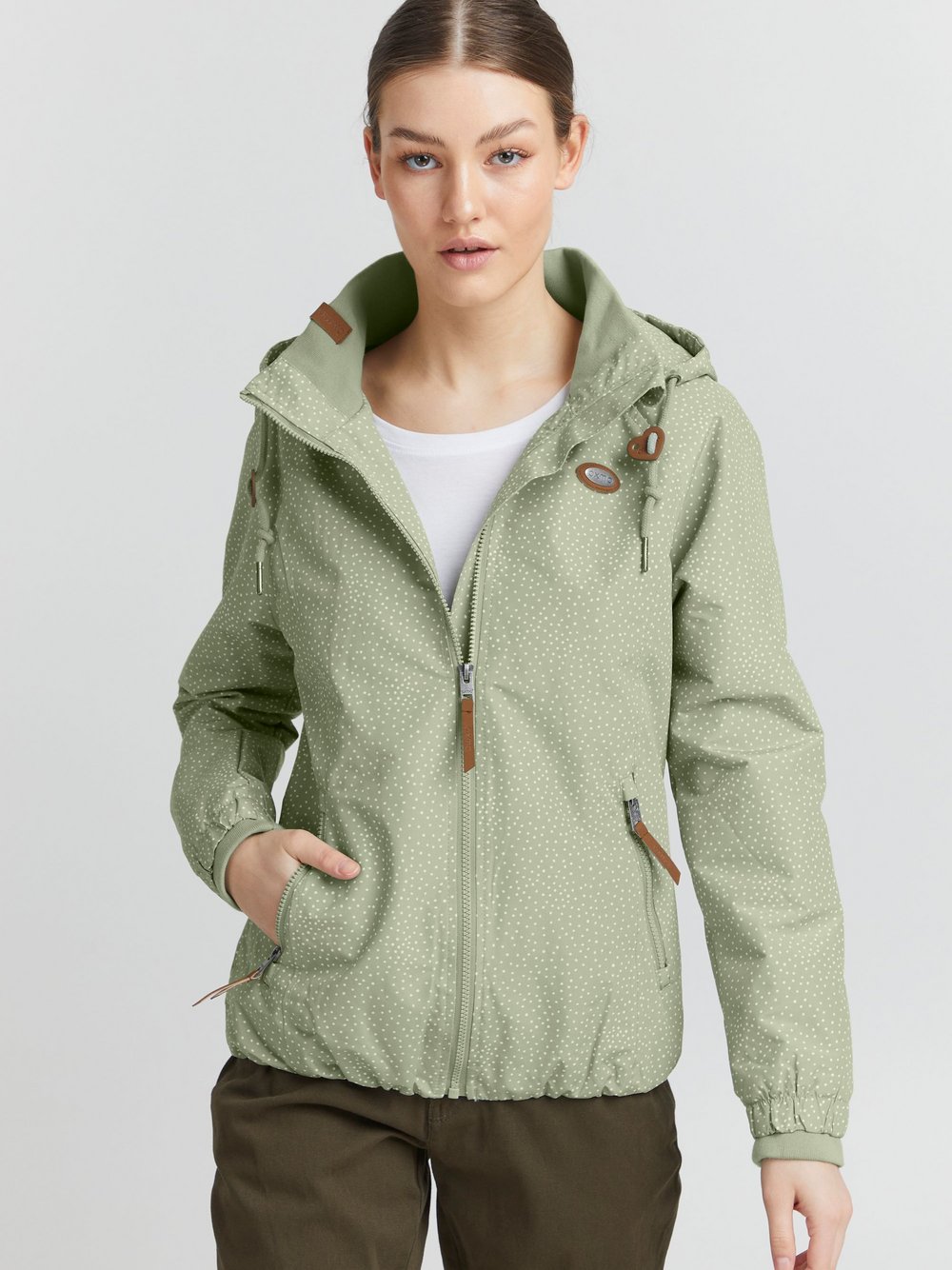 OXMO Kurzjacke Damen grün gepunktet, S