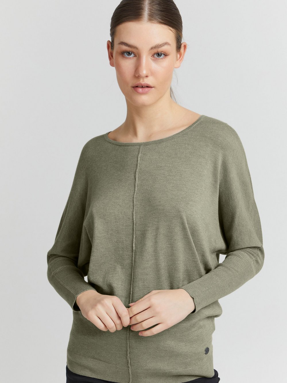 OXMO Strickpullover Damen Viskose grün meliert, L