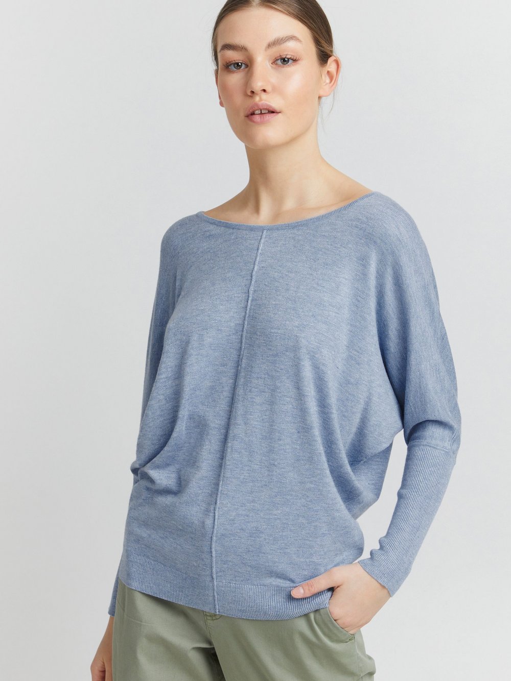 OXMO Strickpullover Damen Viskose blau meliert, XXL