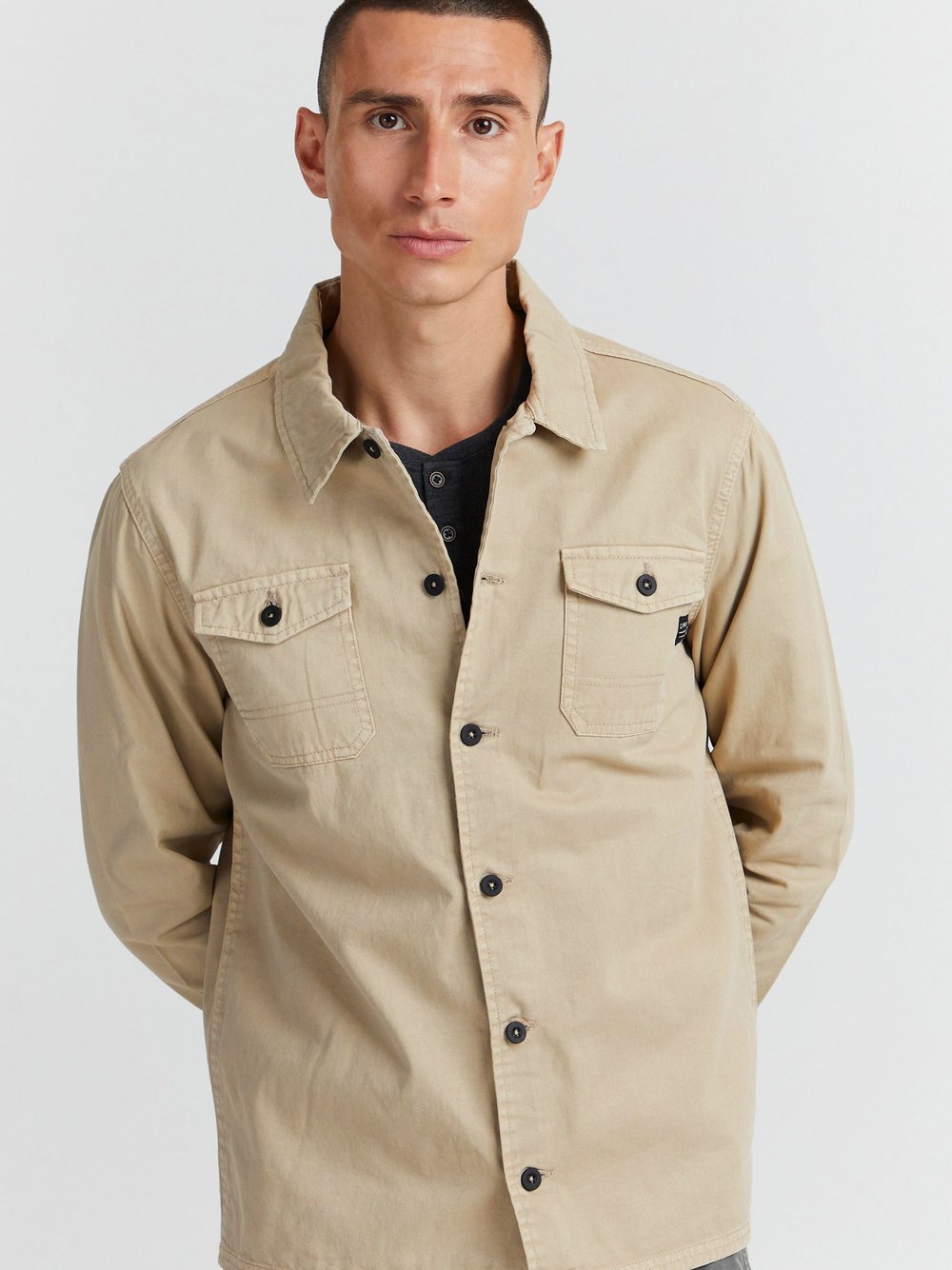 11 Project Langarmhemd Herren Regular Fit Baumwolle beige, L