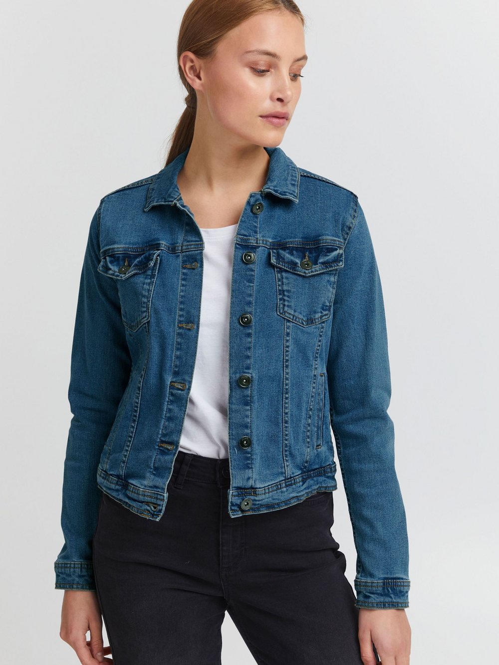 OXMO Jeansjacke Damen Baumwolle blau, 34