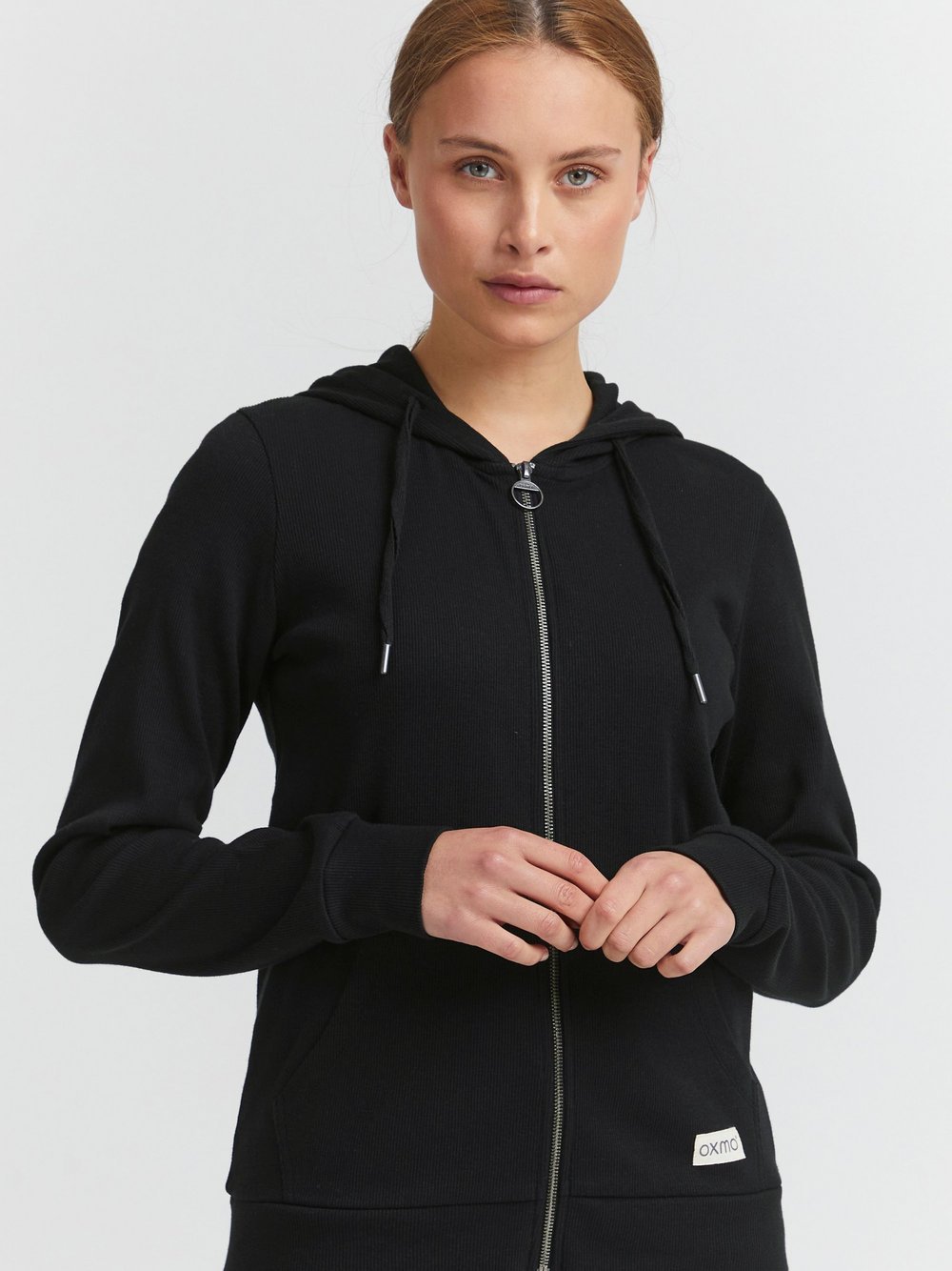 OXMO Kapuzensweatjacke Damen Baumwolle schwarz, S