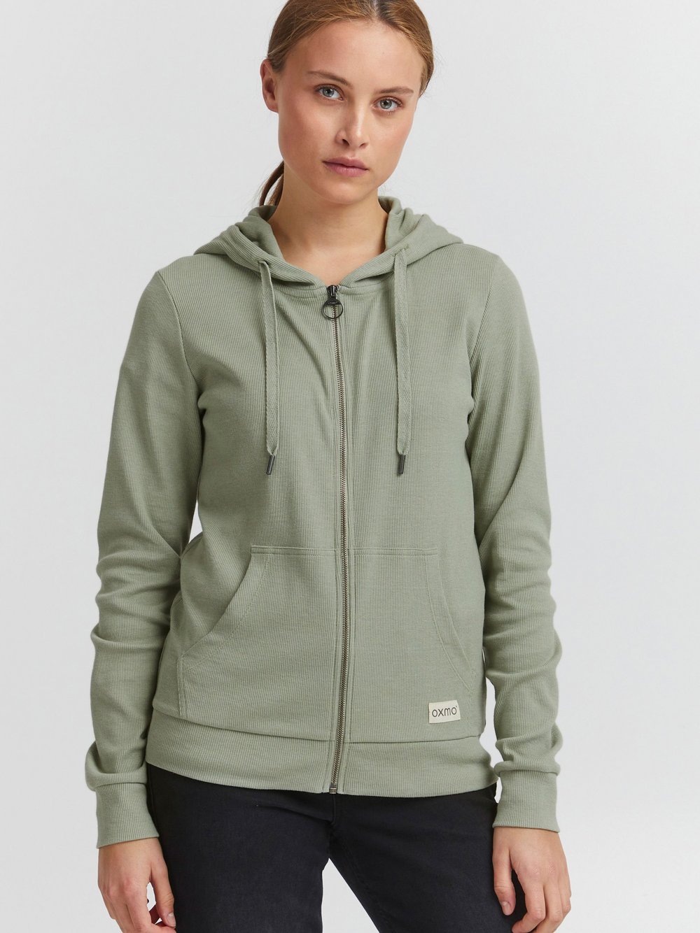 OXMO Kapuzensweatjacke Damen Baumwolle grün, S