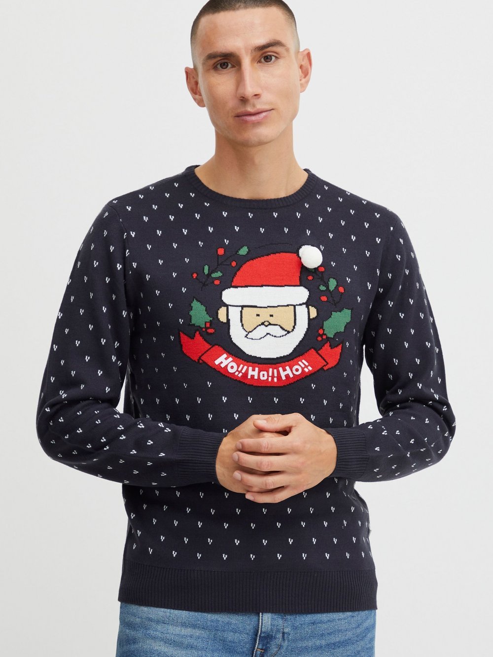 11 Project Weihnachtspullover Herren blau gemustert, XL