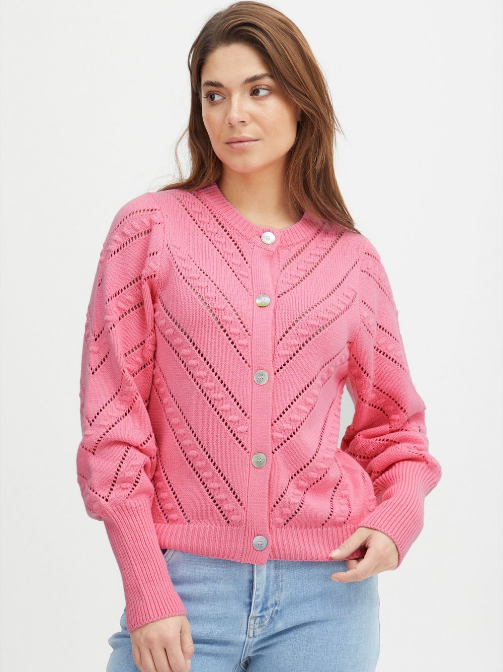 PULZ Jeans Strickjacke Damen Baumwolle pink, M