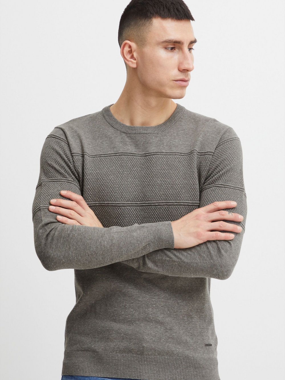 11 Project Strickpullover Herren Baumwolle grau, M