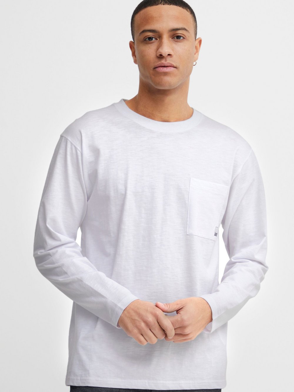 11 Project Langarmshirt Herren Baumwolle weiß gemustert, L