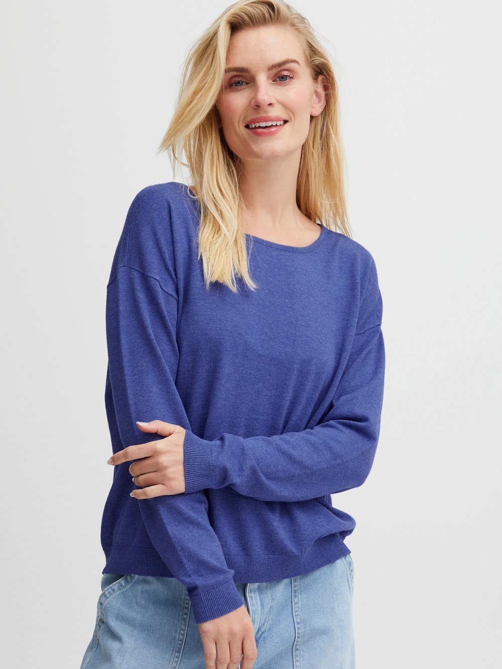 PULZ Jeans Strickpullover Damen Viskose blau, L