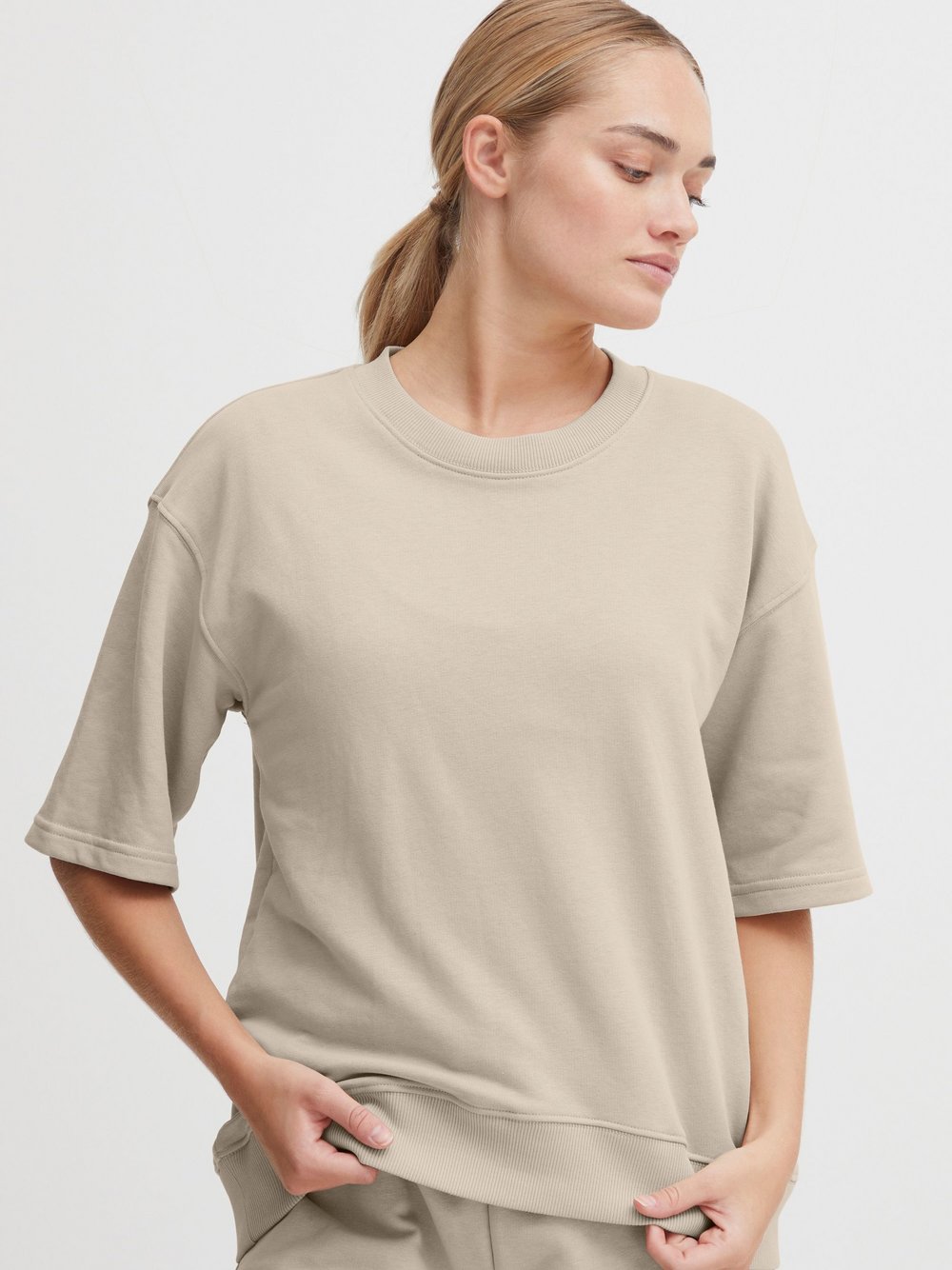 OXMO Sweatshirt Damen Baumwolle beige, XS