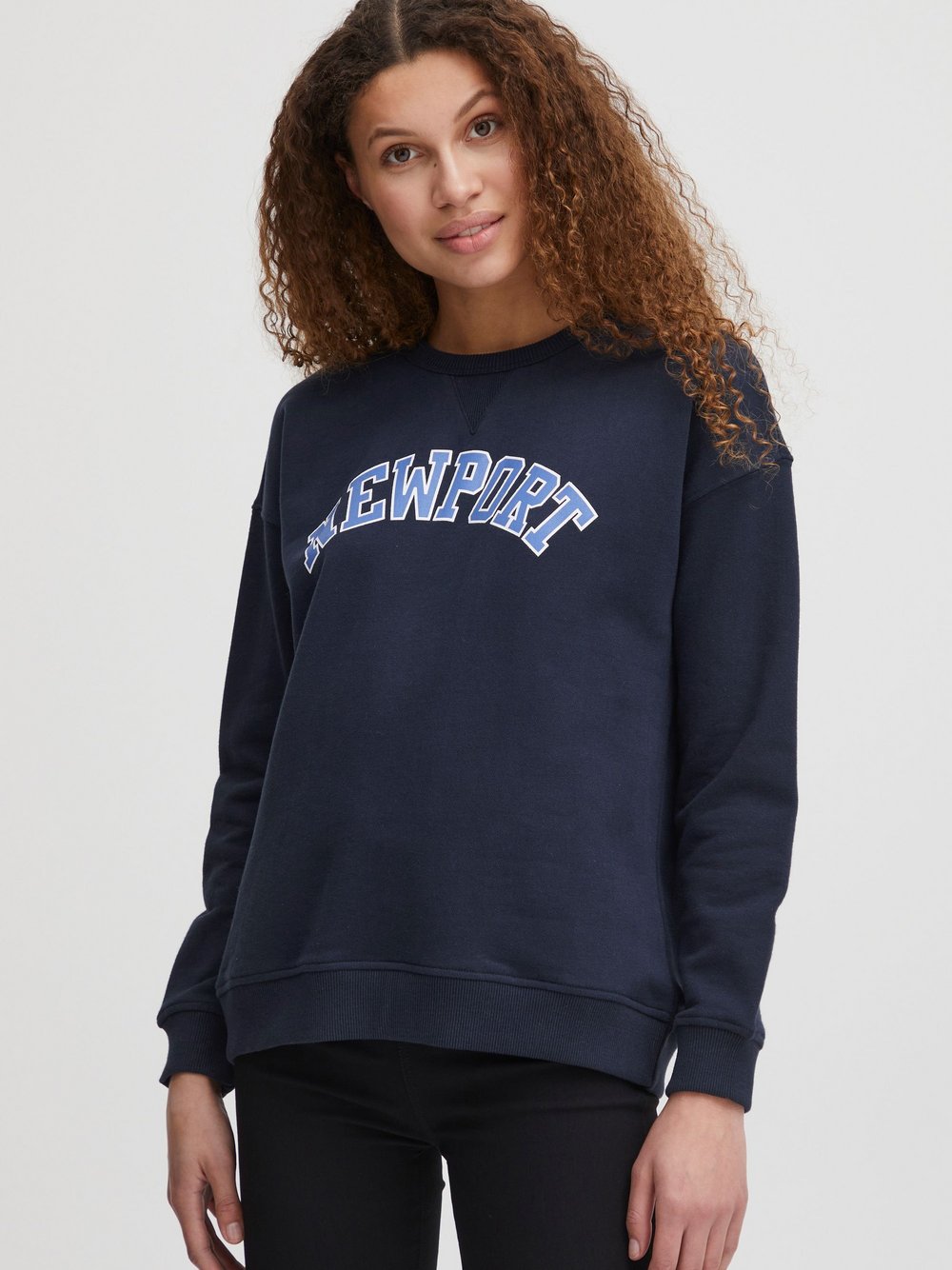 OXMO Sweatshirt Damen Baumwolle blau bedruckt, M