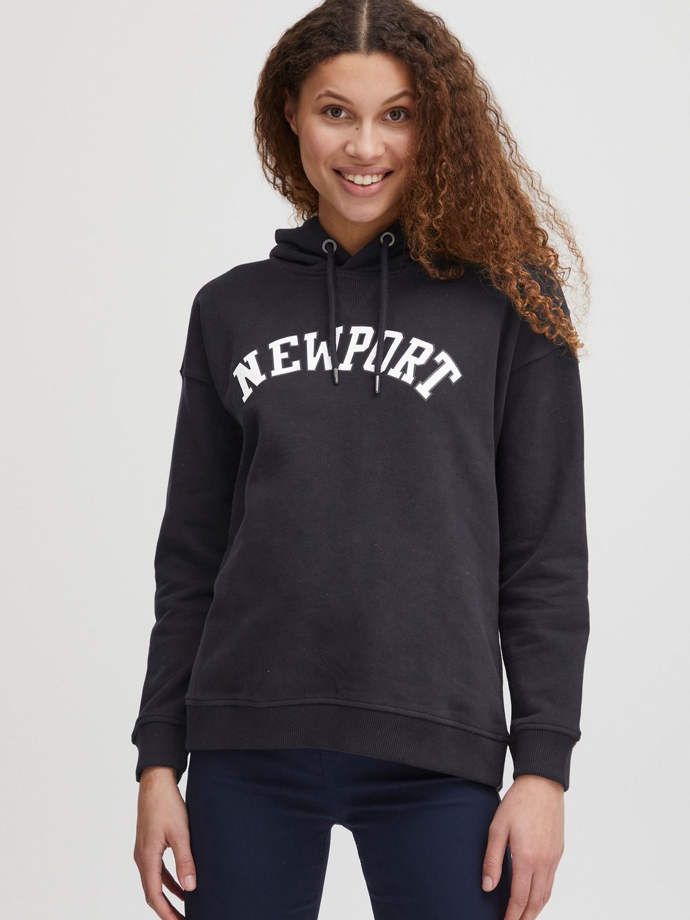 OXMO Kapuzenpullover Damen Baumwolle schwarz bedruckt, L