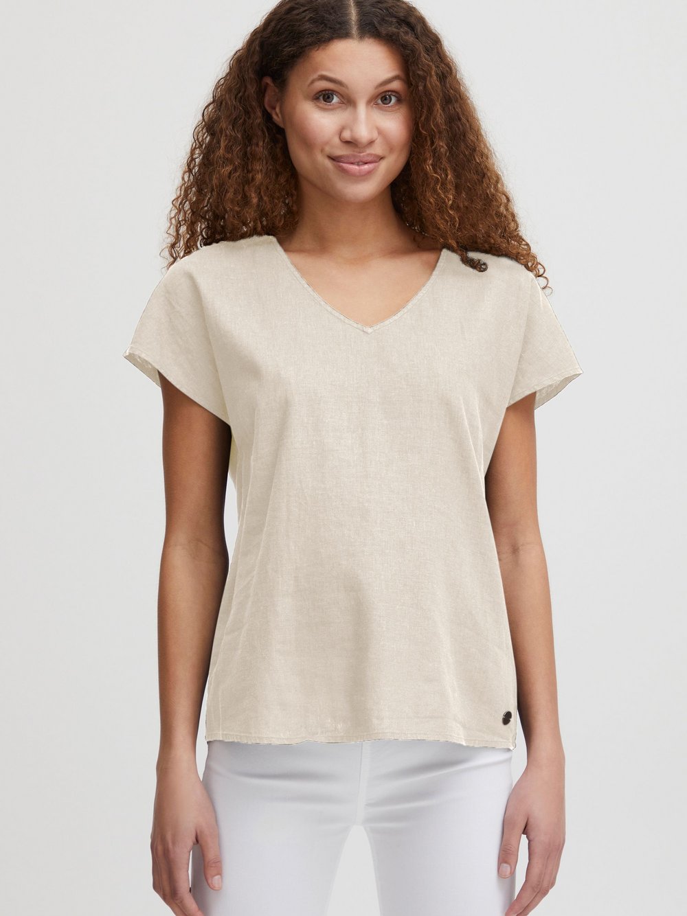 OXMO Kurzarmbluse Damen beige, 34