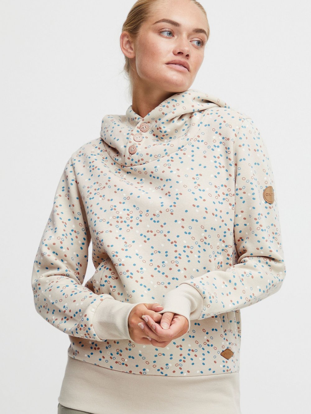 OXMO Hoodie Damen beige gepunktet, L