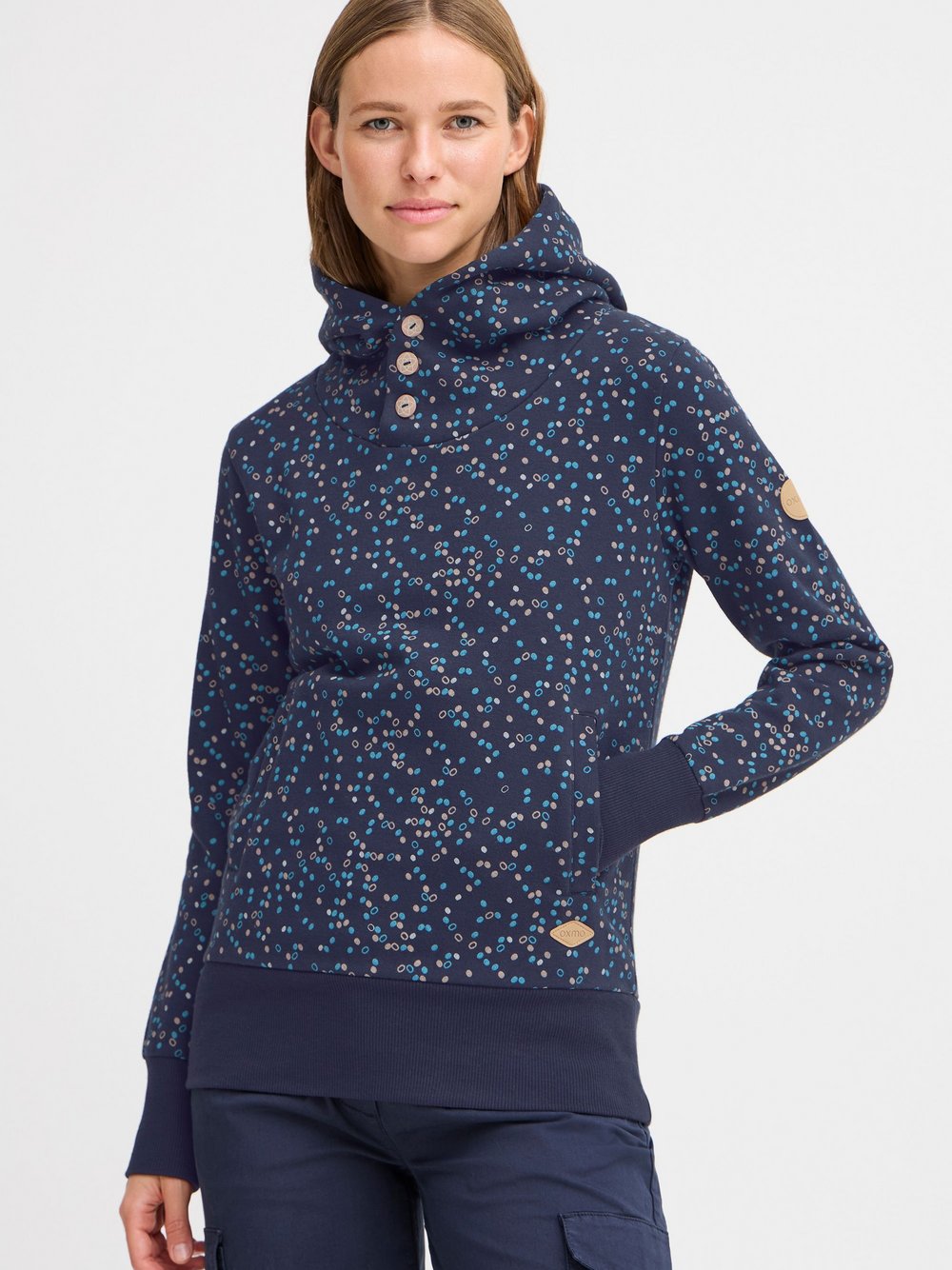 OXMO Hoodie Damen blau gepunktet, M