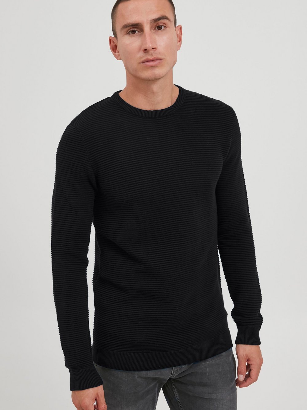 Solid Strickpullover Herren Baumwolle schwarz, XL