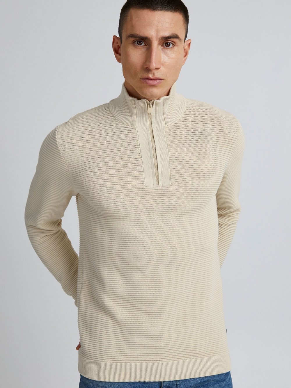 Solid Strickpullover Herren Baumwolle beige, XXXL