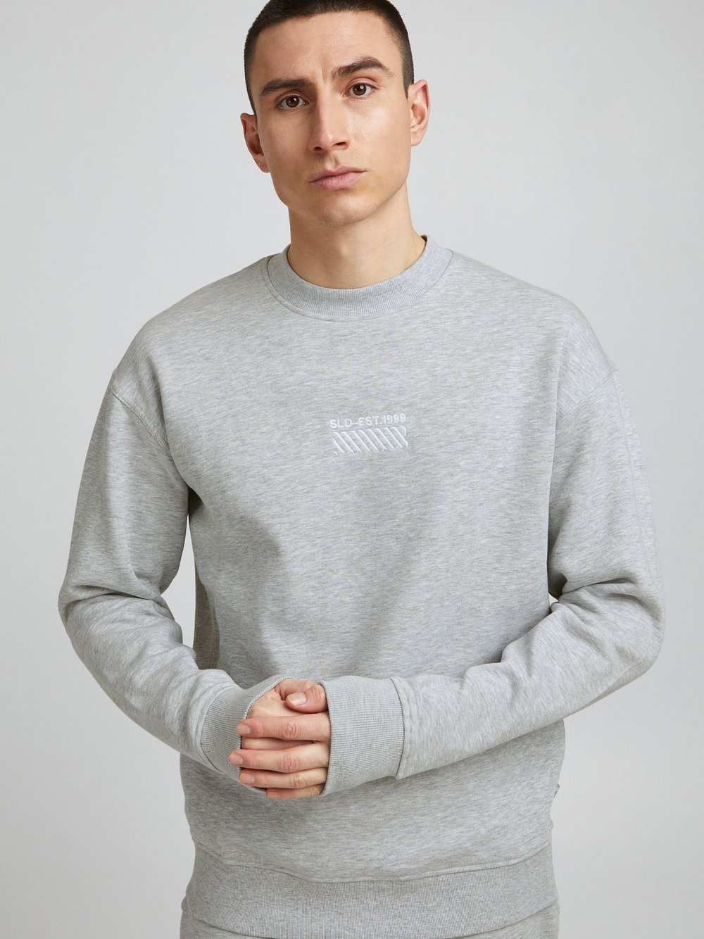 Solid Stehkragenpullover Herren Baumwolle grau bedruckt, XXL