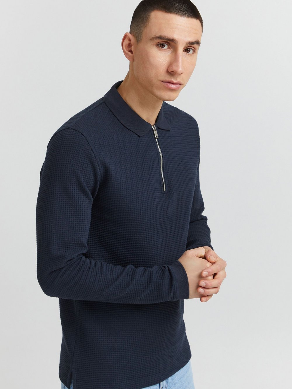 Solid Langarmshirt Herren Baumwolle blau, XXL