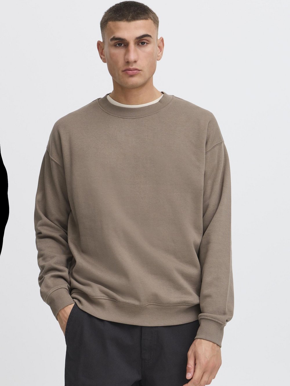 Thumbnail - Solid Rundhalspullover Herren Baumwolle braun, XXXL