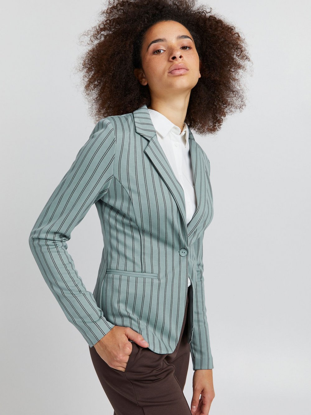 Ichi Jackenblazer Damen Viskose blau gestreift, XXL