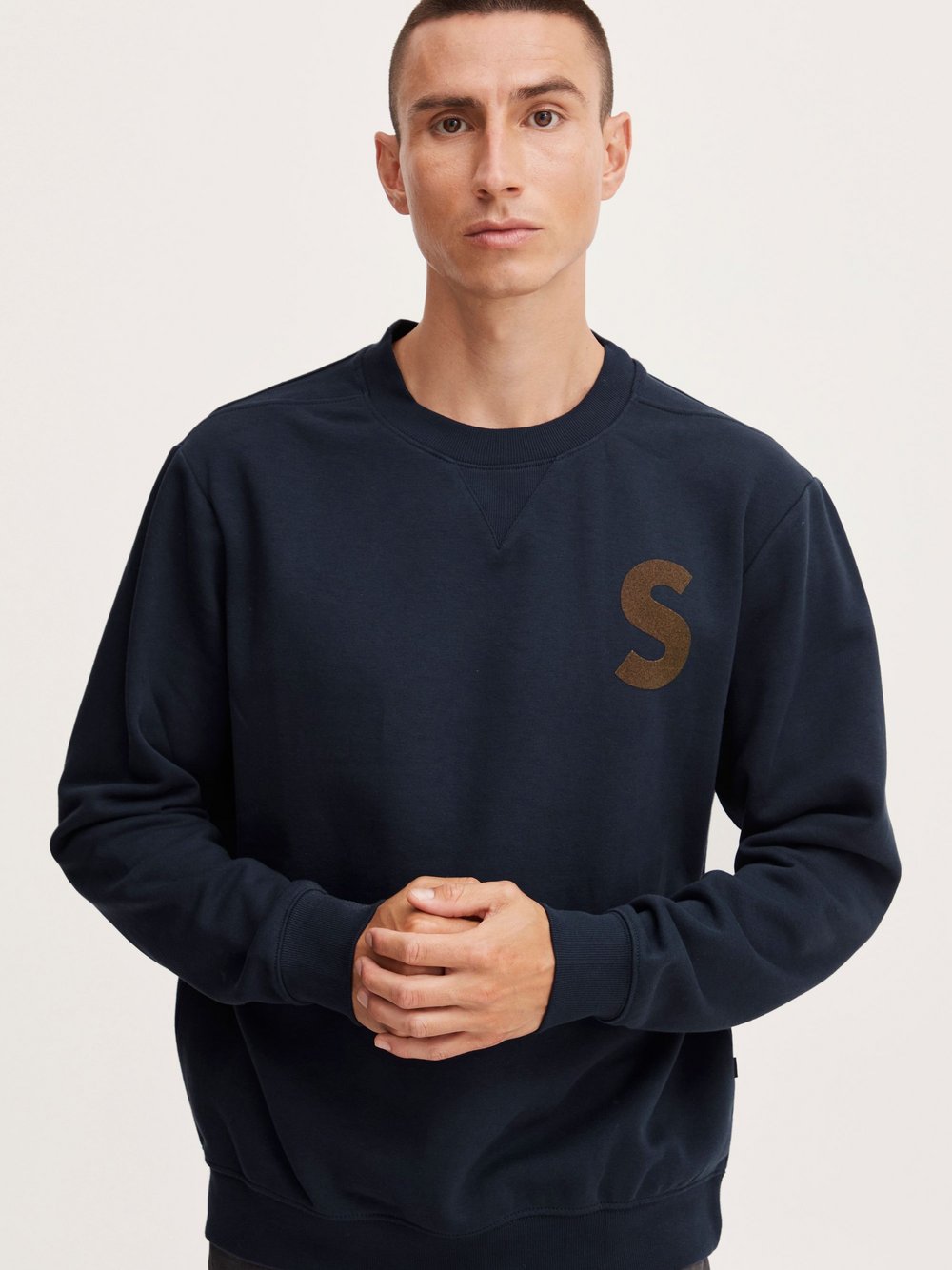 Solid Sweatshirt Herren Baumwolle blau, L