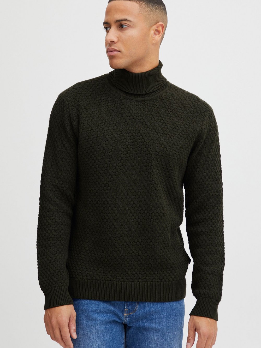 Solid Rollkragenpullover Herren Baumwolle grün, XXXL