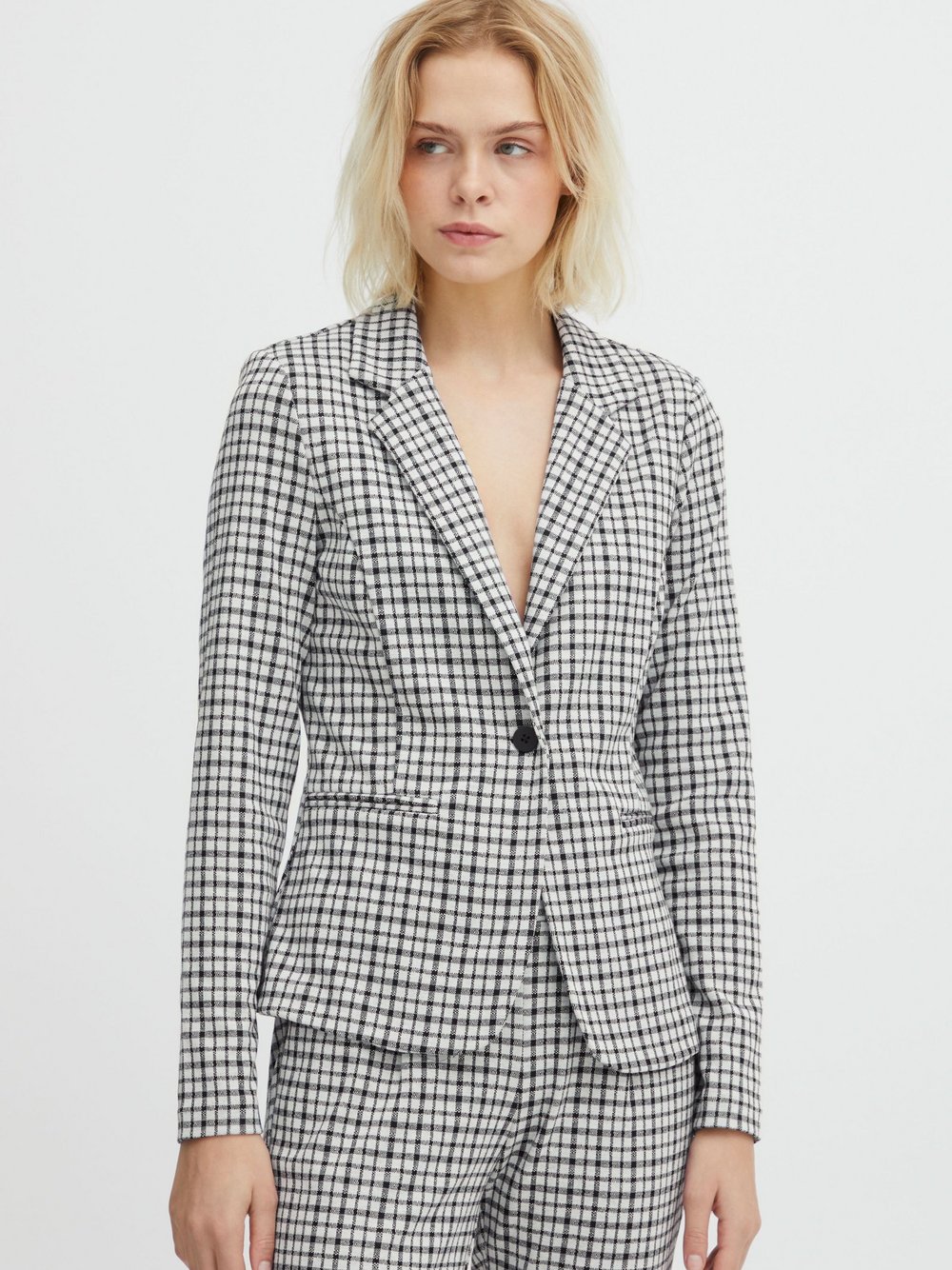 Ichi Jackenblazer Damen weiß kariert, XS