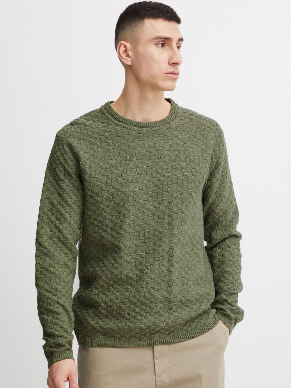 Solid Strickpullover Herren Baumwolle grün, L