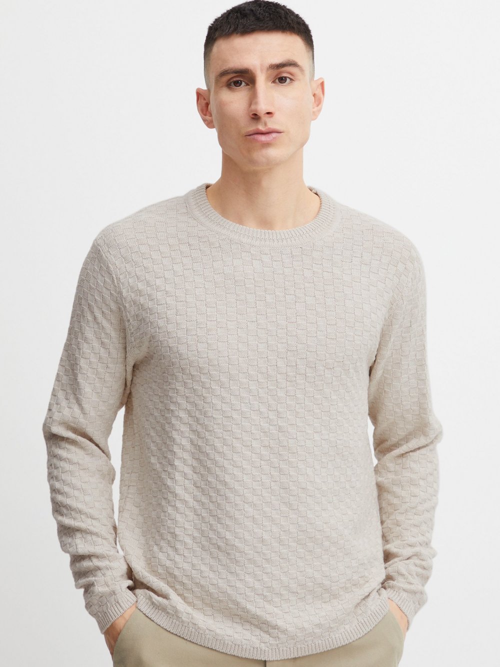 Solid Strickpullover Herren Baumwolle beige, S