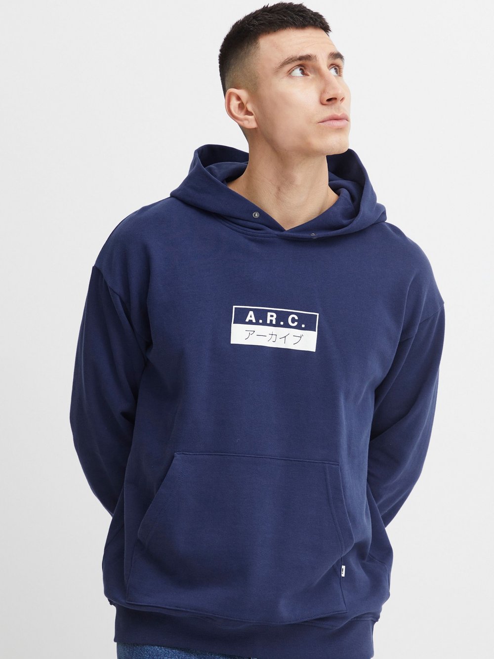 Solid Hoodie Herren Baumwolle blau bedruckt, M