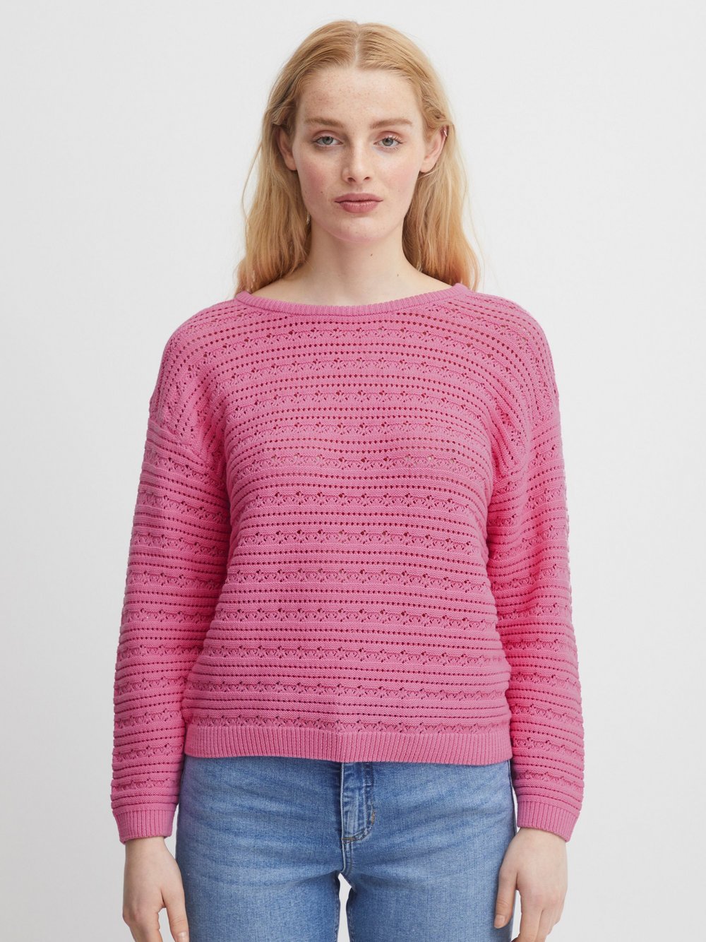 Ichi Strickpullover Damen Baumwolle pink strukturiert, L