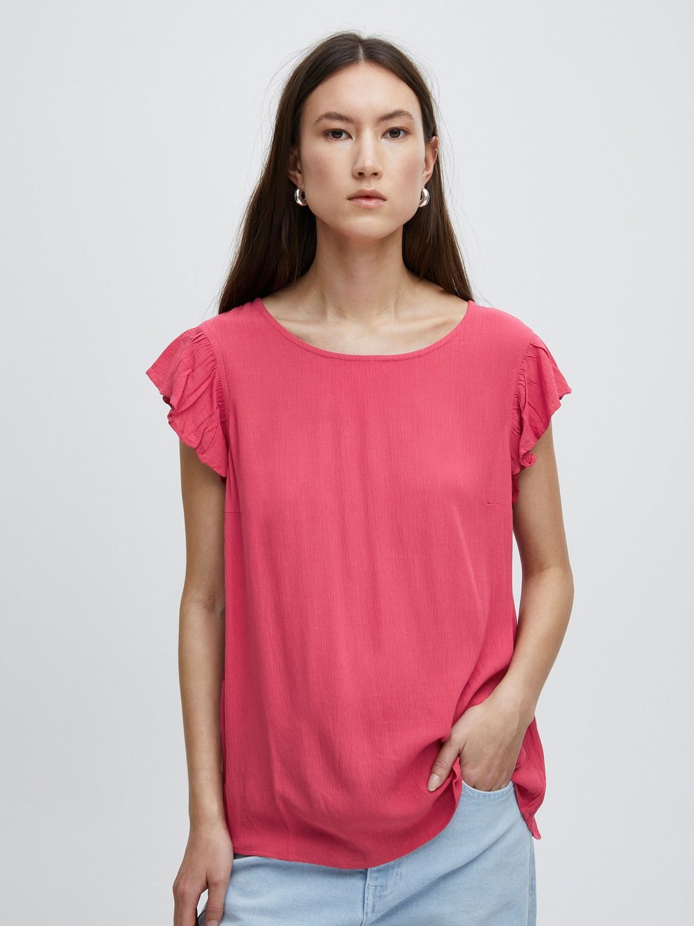 Ichi Kurzarmbluse Damen Viskose pink, XS