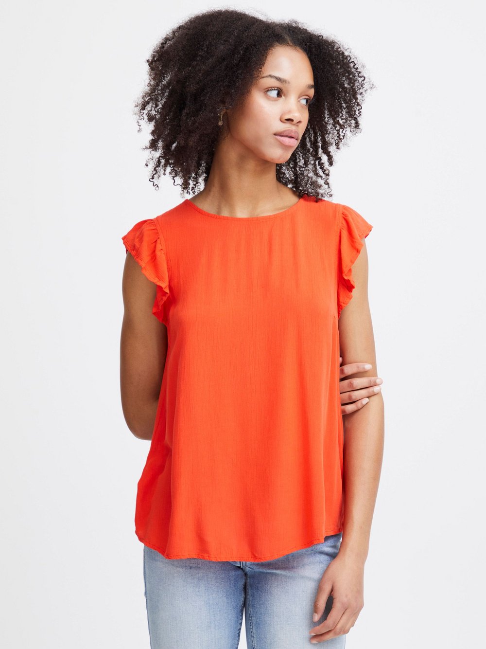 Ichi Kurzarmbluse Damen Viskose orange, XS