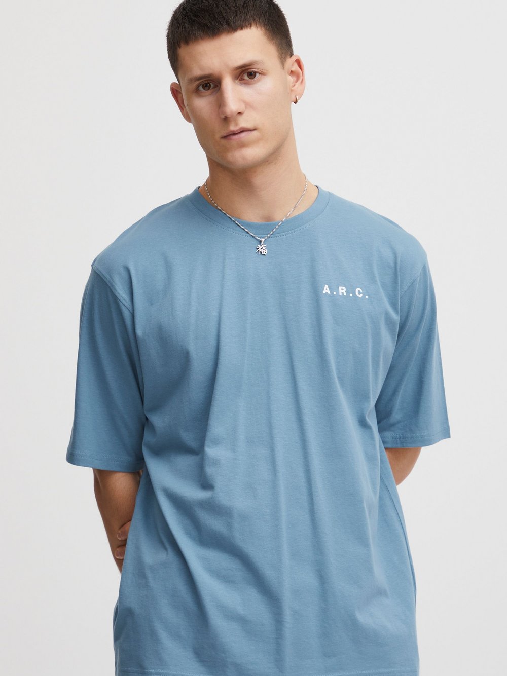 Solid T-Shirt Herren Baumwolle blau bedruckt, L