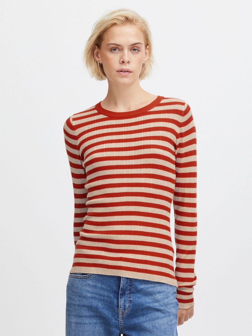 Ichi Strickpullover Damen Viskose rot gestreift, M