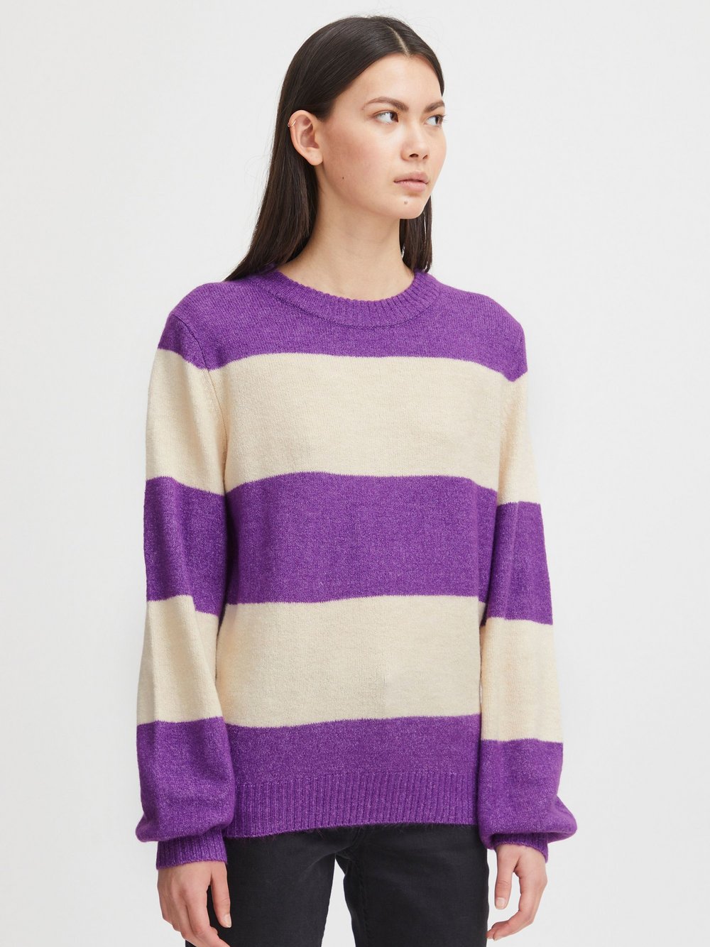 Ichi Strickpullover Damen lila gestreift, XS