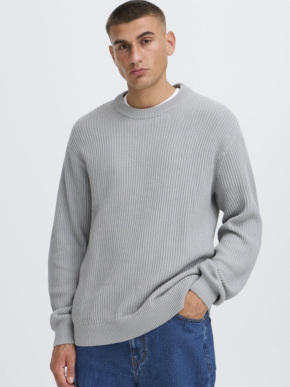 Solid Strickpullover Herren Baumwolle grau, S