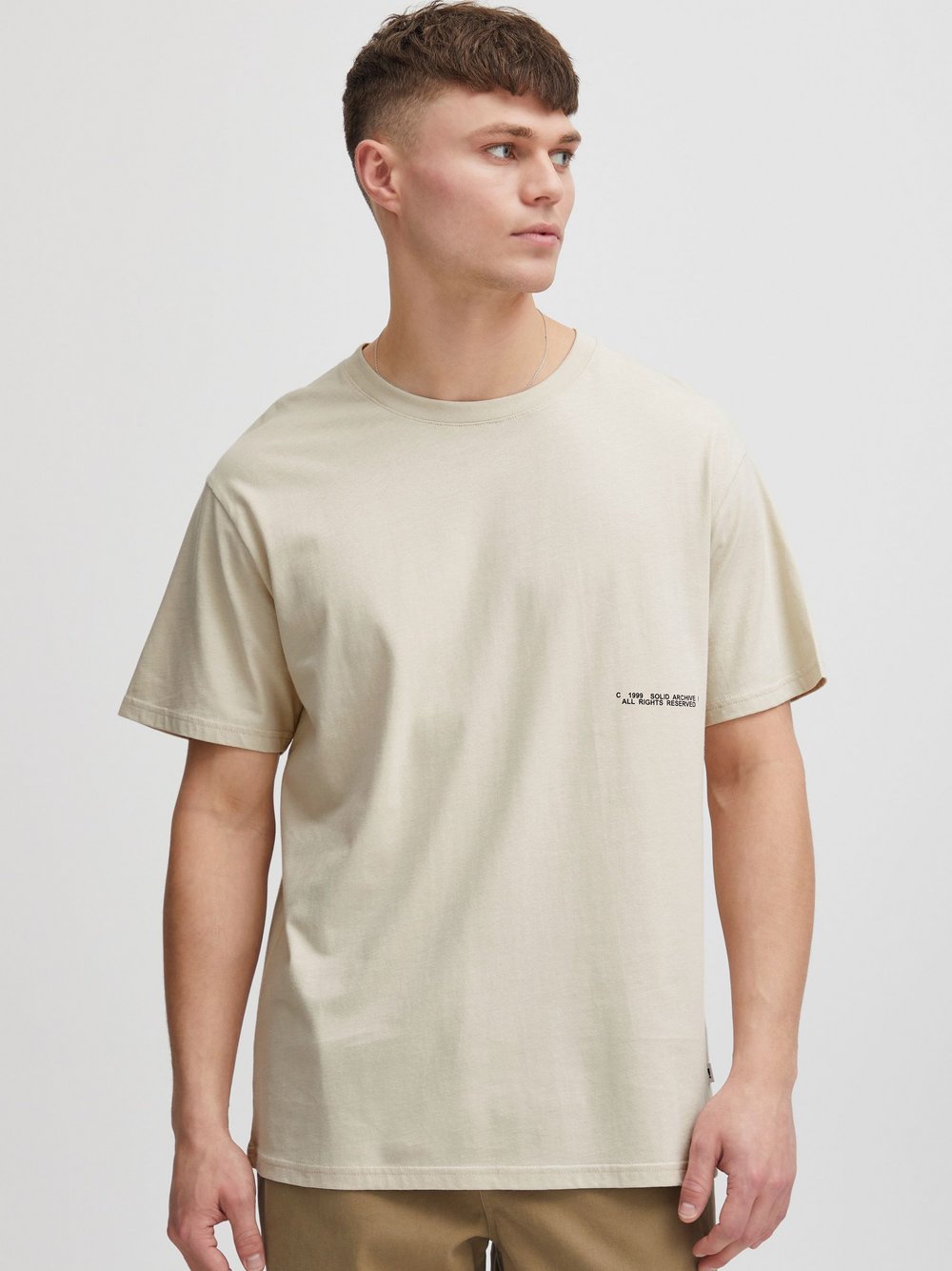 Solid T-Shirt Herren Baumwolle beige bedruckt, M