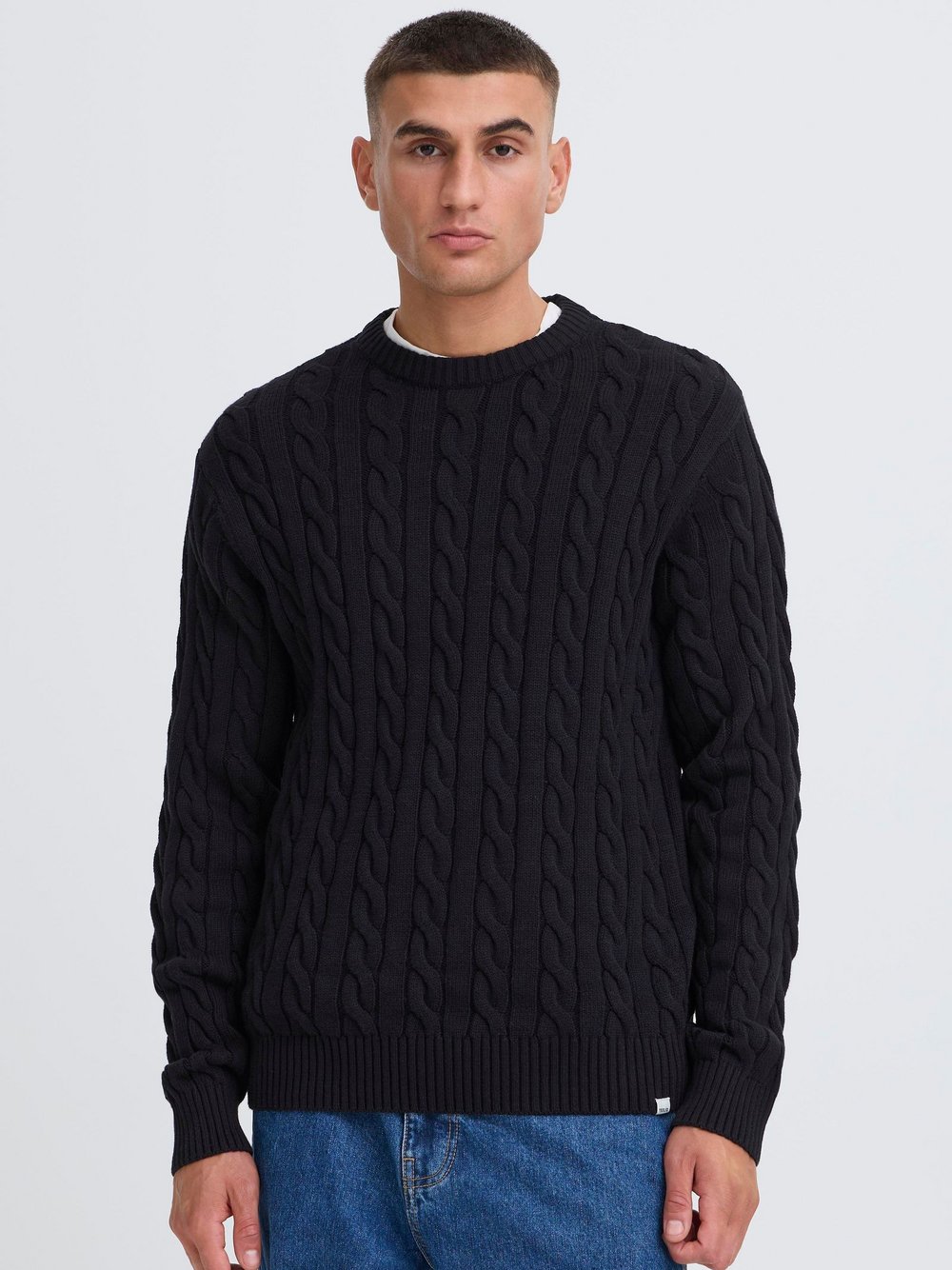 Solid Strickpullover Herren Baumwolle schwarz, XXXL