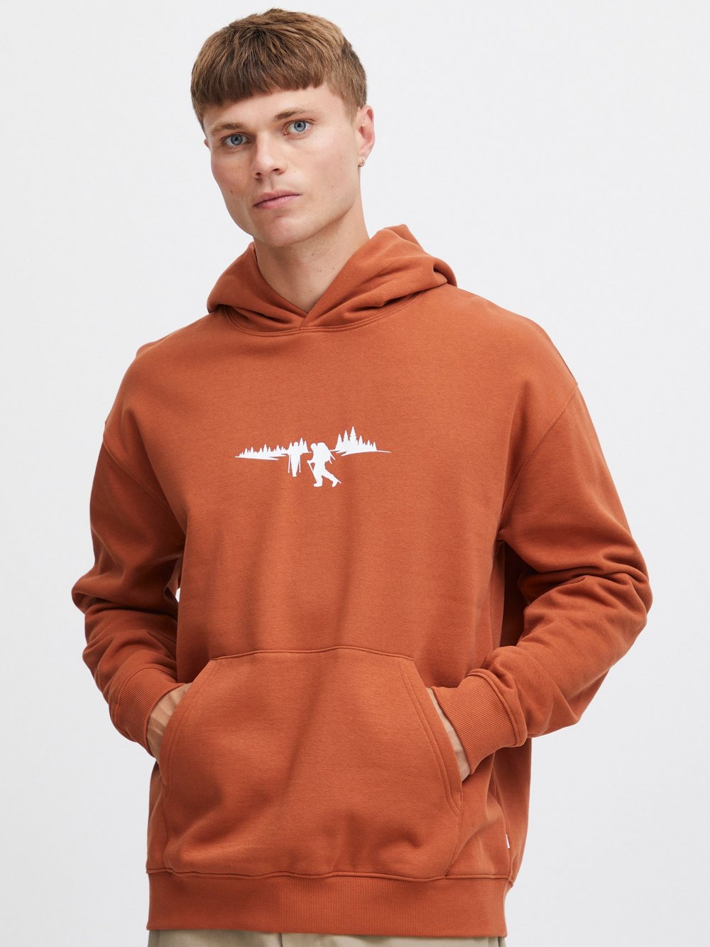 Solid Hoodie Herren Baumwolle orange bedruckt, S