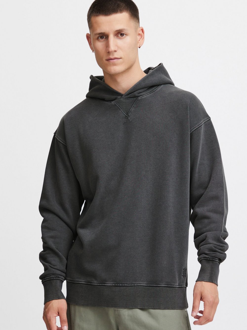 Solid Hoodie Herren Baumwolle schwarz, L