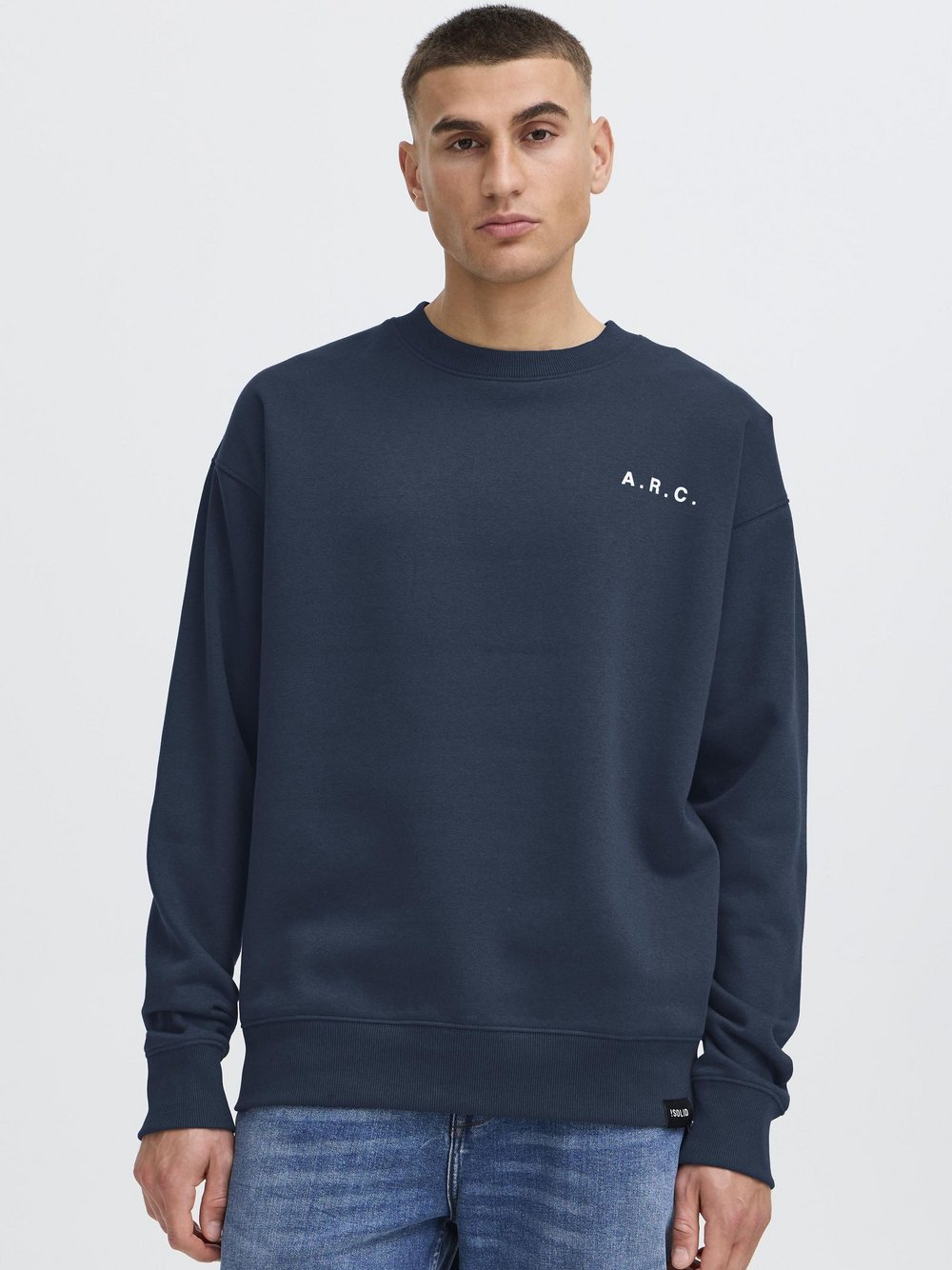 Thumbnail - Solid Sweatshirt Herren Baumwolle blau bedruckt, M