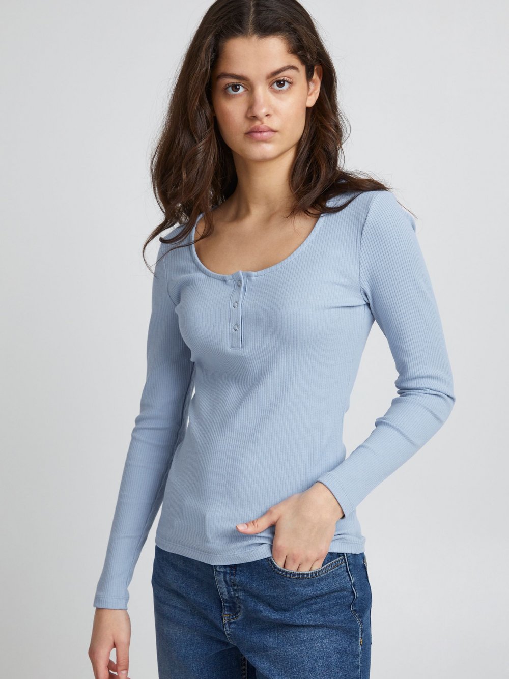 Ichi Langarmshirt Damen blau, XL