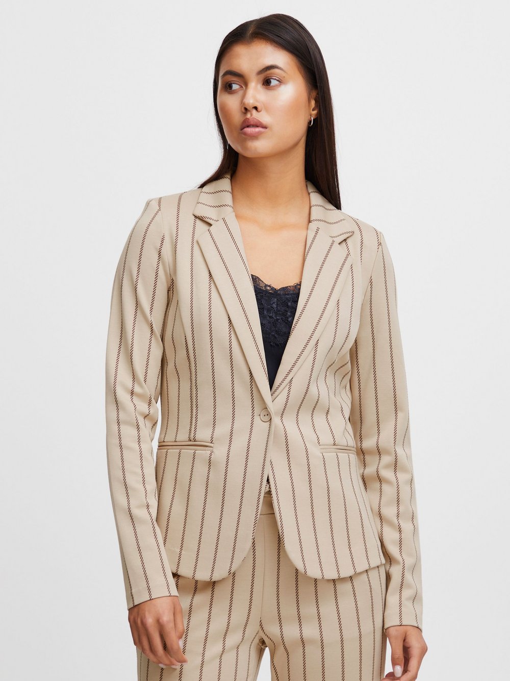 Ichi Kurzblazer Damen beige gestreift, XS