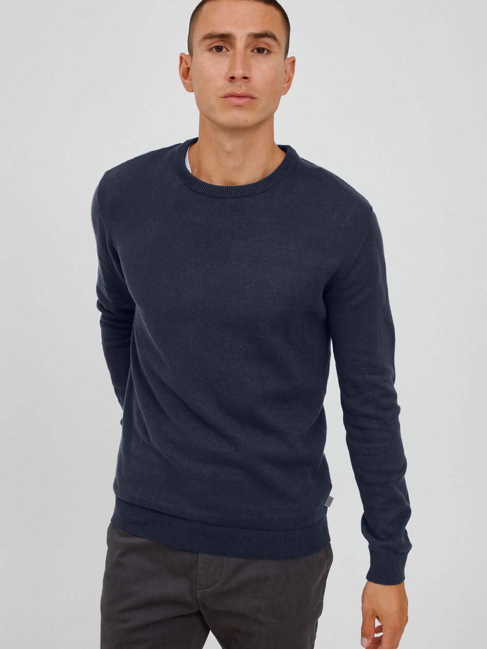 Solid Strickpullover Herren Baumwolle blau, XXL