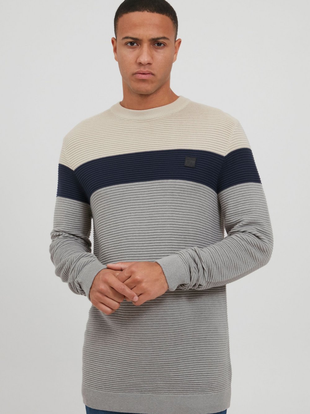 Solid Strickpullover Herren Baumwolle grau gestreift, M