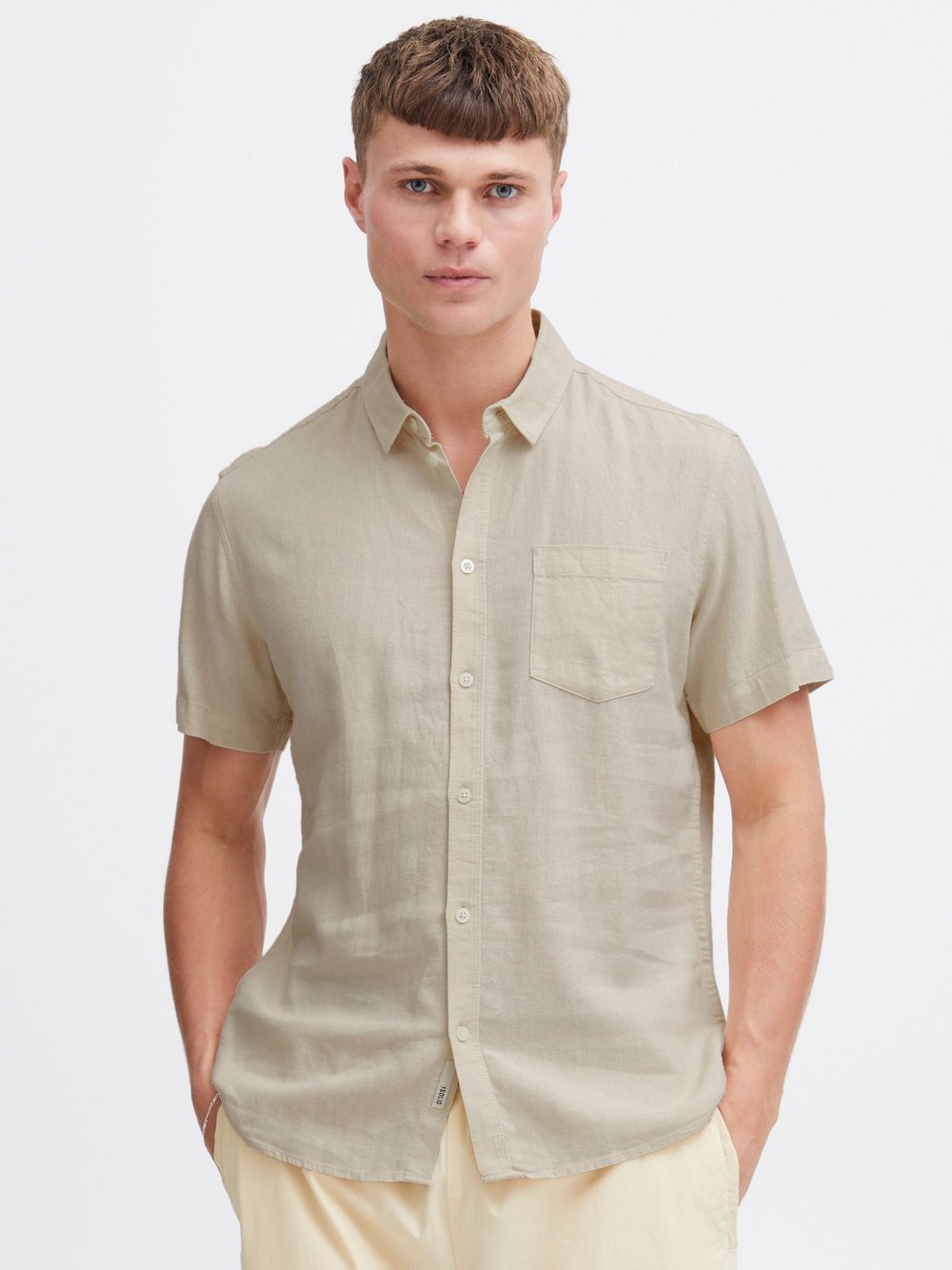 Solid Leinenhemd Herren Regular Fit beige, S