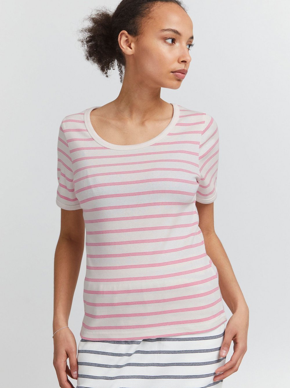 Ichi T-Shirt Damen Baumwolle pink gestreift, L